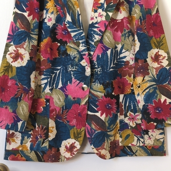 Casual Corner 80's Vintage Floral Lightweight Linen Blend Boxy Blazer Jacket L - Picture 7 of 12